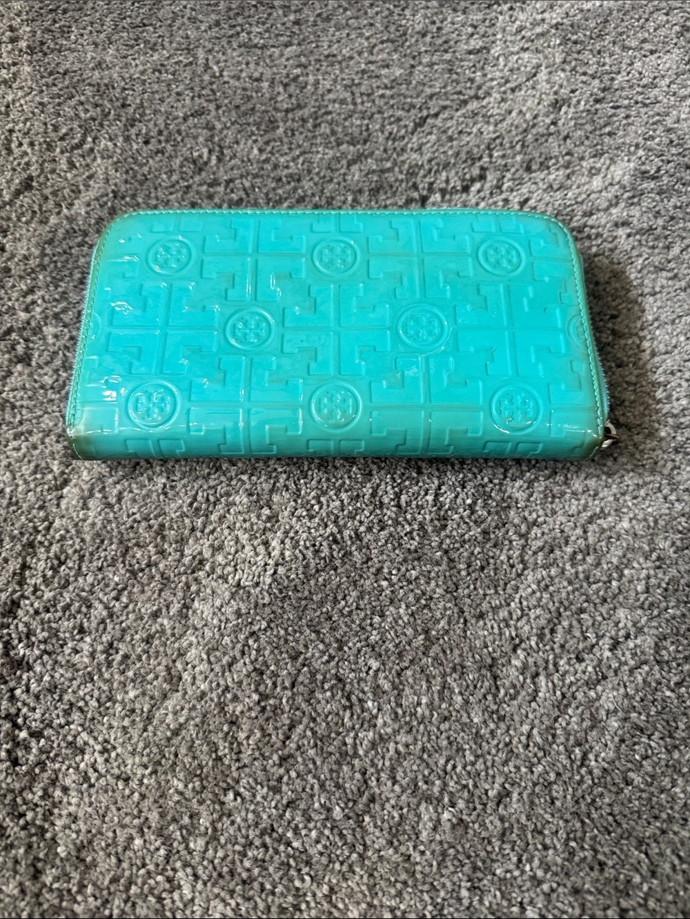 Tory Burch Turquoise Patent Zip-Around Logo Wallet